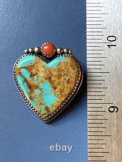 Vintage Sterling American Turquoise Coral Brooch/Pendant