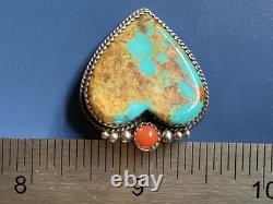 Vintage Sterling American Turquoise Coral Brooch/Pendant