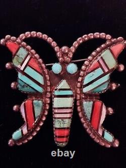 Vintage Sterling Mosaic Inlay Zuni Butterfly Pin/Pendant WJH