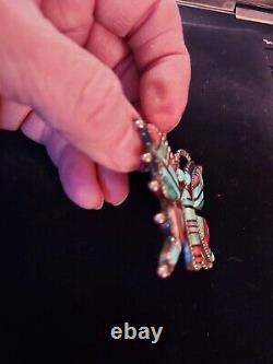 Vintage Sterling Mosaic Inlay Zuni Butterfly Pin/Pendant WJH