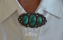 Vintage Sterling Navajo Pin Bisbee Turquoise With Sterling Neckchain