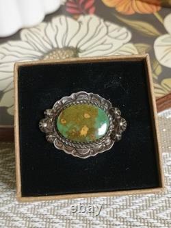 Vintage Sterling Navajo Royston Turquoise Pin Brooch, Unsigned, Marked Sterling