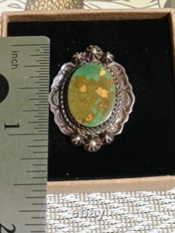 Vintage Sterling Navajo Royston Turquoise Pin Brooch, Unsigned, Marked Sterling