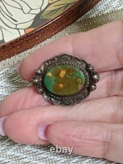 Vintage Sterling Navajo Royston Turquoise Pin Brooch, Unsigned, Marked Sterling