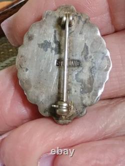 Vintage Sterling Navajo Royston Turquoise Pin Brooch, Unsigned, Marked Sterling