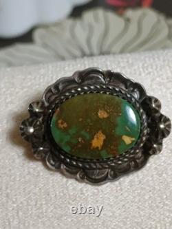 Vintage Sterling Navajo Royston Turquoise Pin Brooch, Unsigned, Marked Sterling