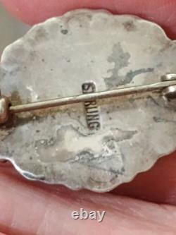 Vintage Sterling Navajo Royston Turquoise Pin Brooch, Unsigned, Marked Sterling