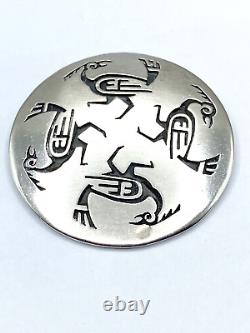 Vintage Sterling Overlay Pin Stylized Roadrunner Hopi Native American Handmade