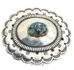 Vintage Sterling Silver 925 Native American Turquoise Large Heavy Brooch Pin