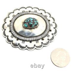 Vintage Sterling Silver 925 Native American Turquoise Large Heavy Brooch Pin
