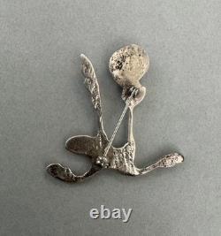 Vintage Sterling Silver And Turquoise Road Runner Pin
