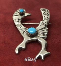 Vintage Sterling Silver Brooch Pin 925 Bird Native American Turquoise