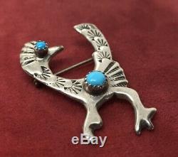 Vintage Sterling Silver Brooch Pin 925 Bird Native American Turquoise