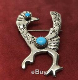 Vintage Sterling Silver Brooch Pin 925 Bird Native American Turquoise