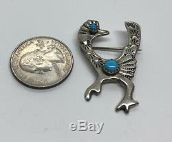 Vintage Sterling Silver Brooch Pin 925 Bird Native American Turquoise