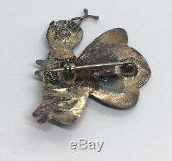 Vintage Sterling Silver Brooch Pin 925 Native American Shell Animal Butterfly