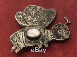 Vintage Sterling Silver Brooch Pin 925 Native American Shell Animal Butterfly