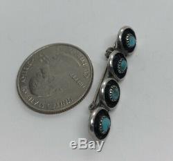 Vintage Sterling Silver Brooch Pin 925 Native American Snake Eye Turquoise Bar