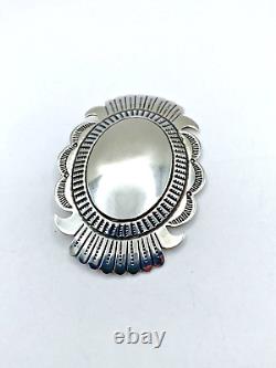 Vintage Sterling Silver Concho Pin Hawk Tail Navajo Native American Signed