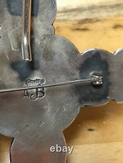 Vintage Sterling Silver Cross Native American art Cross Pin Necklace signed AJB