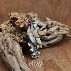 Vintage Sterling Silver Inlaid Gambel's Quail Pin/Pendant by Zuni D Qualo