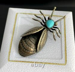 Vintage Sterling Silver Native American Bug Insect Turquoise Pin Brooch RARE