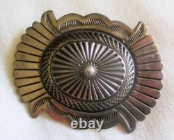 Vintage Sterling Silver Native American Concho Oval Pin Brooch 2.25 14.5 Gram