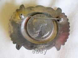 Vintage Sterling Silver Native American Concho Oval Pin Brooch 2.25 14.5 Gram