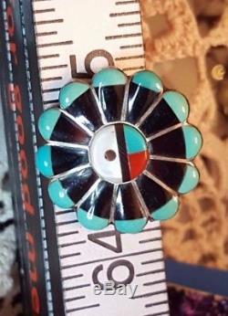 Vintage Sterling Silver Native American Pendant Pin Inlaid Gemstones Sun Face