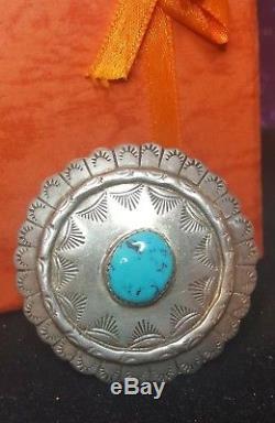 Vintage Sterling Silver Native American Pin Brooch Rare Morenci Turquoise Navajo