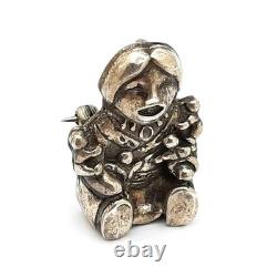 Vintage Sterling Silver Native American Pueblo Storyteller Woman Pendant Brooch