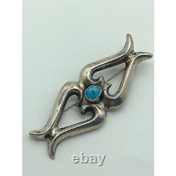 Vintage Sterling Silver Native American Taxco Turquoise Brooch Pin