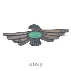 Vintage Sterling Silver Native American Thunderbird Brooch With Turquoise Inlay