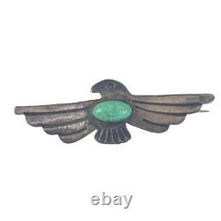 Vintage Sterling Silver Native American Thunderbird Brooch With Turquoise Inlay