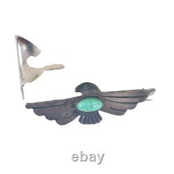 Vintage Sterling Silver Native American Thunderbird Brooch With Turquoise Inlay