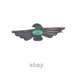 Vintage Sterling Silver Native American Thunderbird Brooch With Turquoise Inlay