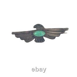 Vintage Sterling Silver Native American Thunderbird Brooch With Turquoise Inlay