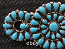 Vintage Sterling Silver Native Zuni Old Pawn Turquoise Brooch 4 34 Grams EUC