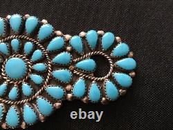 Vintage Sterling Silver Native Zuni Old Pawn Turquoise Brooch 4 34 Grams EUC