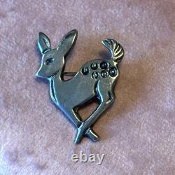 Vintage Sterling Silver Navajo Fawn Deer Stampwork Brooch Pin Signed by Artist M