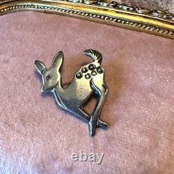 Vintage Sterling Silver Navajo Fawn Deer Stampwork Brooch Pin Signed by Artist M