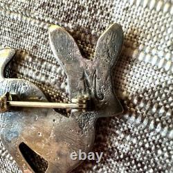 Vintage Sterling Silver Navajo Fawn Deer Stampwork Brooch Pin Signed by Artist M