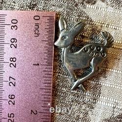 Vintage Sterling Silver Navajo Fawn Deer Stampwork Brooch Pin Signed by Artist M