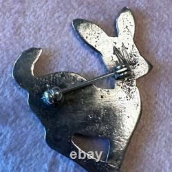 Vintage Sterling Silver Navajo Fawn Deer Stampwork Brooch Pin Signed by Artist M