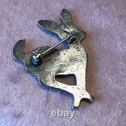 Vintage Sterling Silver Navajo Fawn Deer Stampwork Brooch Pin Signed by Artist M