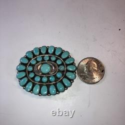 Vintage Sterling Silver Navajo Turquoise Cluster Brooch Pin Pendant
