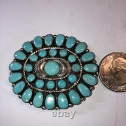 Vintage Sterling Silver Navajo Turquoise Cluster Brooch Pin Pendant
