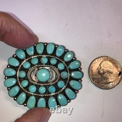 Vintage Sterling Silver Navajo Turquoise Cluster Brooch Pin Pendant