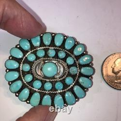 Vintage Sterling Silver Navajo Turquoise Cluster Brooch Pin Pendant