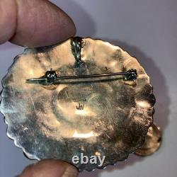 Vintage Sterling Silver Navajo Turquoise Cluster Brooch Pin Pendant